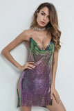 Bling Metal body chain Rhinestone summer dress women Luxury party Glitter Night club Backless diamond Mini dresses