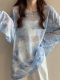 Zingj Shot Tie-Dye Gauze Sunscreen Jacket Women's Summer New Style Loose Ice Silk Thin Perspective Long-Sleeved T-Shirt