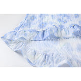 Broken Flowers Dress French Square Neck Puff Short Sleeve High Waist Casual Fashion Baggy Long Skirt Ladies