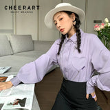 Lavender Purple Heart Lantern Sleeve Designer Shirt Fall 2021 Womens Fashion Top Chain Button Up Collared