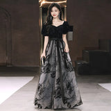 Glid Evening Dress Light Luxury Small Chinese Feng Shui Ink Painting Annual Dress Birthday Host Performance Dress