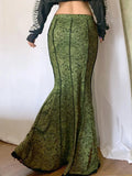 Green Lace Printed Trumpet Long Skirt- Outfit