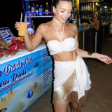 Sexy Tassel Women Two Piece Bikini Set Halter Lace Bra Tassel Mini Skirt Suit Beach Vacation Casual Female Bathing