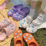 Beach Slipper Cute Cartoon Flower Deco for Hole Shoes Antislip Thicken Shoes for Women 2021 Flat Garden DIY Croc