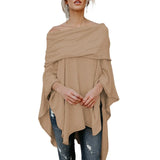 Women Autumn Fashion Cloak Sweater Casual Off Shoulder Loose Slash Neck Knitted Batwing Sleeve Sweater Pullover Poncho