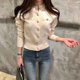 Zingj New Autumn 2023 Xiaoxiangfeng Single-Breasted Cardigan Female Slim Round Collar Short Woolen