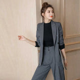 And Autumn 2025 Dark Gray Small Suit Suit Female British Wind Wide Leg Pants Casual Fried Street Suit
