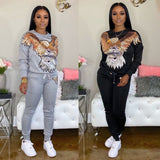 Two Piece Set Women Track Suit Tops And Pants Hooded Suit Fashion Big Sequins Jogging Femme Sets Two Piece Outfits Sweat