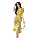 Style French Retro Floral Snowy Dress Women's Summer New Sanya Beach Irregular