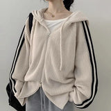 Vintage Striped Sleeve Hooded Zip Up CardiganOutfit
