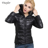 New Spring Autumn Ultra Thin Women Jacket Short Design Hooded Duck Down Coat Female Stand Collar Plus Size