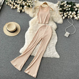 Zingj Kong Flavor Retro Knit Suit Short Sleeveless Jacket Women's High Waist Horn
