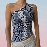 Vintage Chinese Style Print Crop Top Asymmetric Slim Fit One Shoulder Vests E-girl Aesthetic Fashion Women Summer Tank