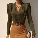 V Neck Brown Bodysuit Women Autumn Long Sleeve Top Bodies Sexy 2021 Female Overalls Casual Bodycon
