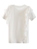 Women pink Color Ruffle Irregular Elegant Casual T-shirt New Round Neck Short Sleeve Fashion Spring Summer 2022