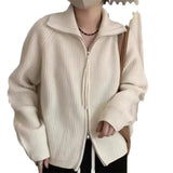 Zingj Zipper Autumn Winter Collar Solid Color Lazy Wind Wear Sweater Coat Jacket Korean Version Soft Waxy Women-Outfit
