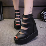 Women 2023 Summer New European Station Heightened Thick-Soled Muffin Slope Heel Fish Mouth Heel Women's