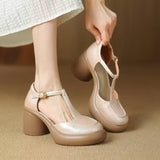 Thick Heel Sandals Women's 2025 New Summer Soft Skin Roman Thick Platform Mary Jane Shoes Hollow High Heels