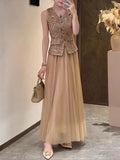 Small Fragrant Wind Two Sets Of 2025 New Coarse Flowers Vest Suit Jacket High-Waist Net Yarn Half-Body Dress Suit Women's