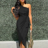Long Irregular Mid Waist Shoulder Belt Slim Satin