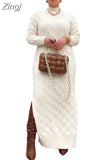 Thicken Turtleneck Sweater Maxi Dress Women Lace Up Knitted Long Dress Female Knitwear Soft Vestidos 2023 High