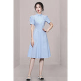 Elegant Temperament Collar Bubble Sleeves In The Summer Of 2025, Showing Thin Splicing Striped