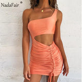 Mini Bodycon Summer Dress Women Club Hollow Out Ruched Backless Orange White Black Party Bandage Women Sexy