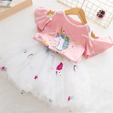 Clothing Sets 2021 Summer Princess Girl Bling Star Flamingo Top + Unicorn Print Dress 2pcs Set Children Clothing