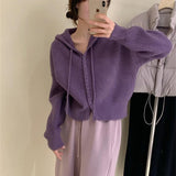 Zingj New Gentle Wind Small Hooded Short Knitting Sweater Women Loose Show Thin Long-Sleeved Jacket Tide-Outfit