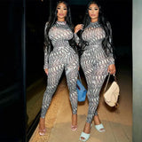 Women Autumn Long Sleeve Tops Long Pants Bodycon Printed Two Piece Set Suit Outfit 2021 Fall Clothes Wholesale