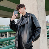 Men's Coat Leather Jacket Couple Dress Spring And Autumn Trend Handsome Loose Large-Size Locomotive Clothes Men And