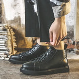 Zingj Size Martin Boots Men's Shoes Winter Plus Down High Top Boots Men's Fashion Shoes Midtop British Wind Leather Boots