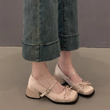 Version Of Fairy-Dish Noodle Butterfly Bow Head Mary Jane Heel 2025 Spring And Summer New Word With Tunlock Single