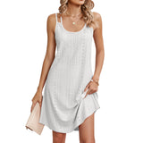 Zingj Summer New Round Collar Sleeveless Solid Color Casual Sling Dress Female-Outfit