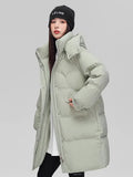 Long Down Jacket Female 2024 Winter New Fashion Hoodie Loose And Thick White Duck Velvet Over The Knee Coat Tide-Outfit