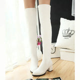 Women Winter Warm Fur Over the Knee Boots Thick High Heels Zipper Thigh Boots Pu Leather Fashion Woman Shoes Size 34-43