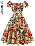 Women Vintage 50's 60s Swing Full Circle Flare Dress Hawaiian 4XL Office Sundress Pinup Retro Rockabilly Dresses