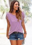 New Summer Solid Sexy Tassel Short Sleeve Women's Tops T Shirt 2021 Fashion Casual O Neck Loose Ladies T Shirt Plus
