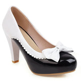 Sgesvier Spring Autumn Women Shoes High heels Pump Round Toe Slip on Shoes Ladies Office Shoes Bowtie dress shoes zapatos