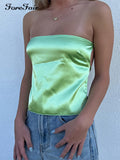 Summer Satin Strapless Tops Tank Sexy Silk Bandage Off Shoulder Sleeveless Club Women Tube Cop Top Y2k Backless