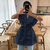 Zingj Women's Wear 2024 Summer Sleeveless Tooling Shirt Fashion Fashion Multi-Pocket Design Sense Belt Loose Top-Outfit