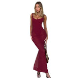 Women's New Fashion Temperament Repair Stitching Sexy Net Bare Back Slings Long