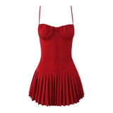 Pleated Buttoned Cami Mini Dress- Outfit