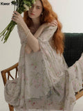 Vintage Floral Midi Dress 2024 Summer New Elegant Casual Beach Evening Party One Piece Dresses Woman Korean