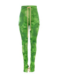 Printed Multi-pocket Super Elastic Trousers Drawstring