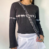 Indie Vintage Streetwear Tie Dye Print Long Sleeve T-shirts Autumn Women Y2K Retro Lace Trim Scoop Neck Basic Tee