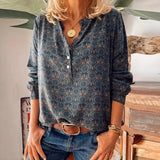 2021 Spring Autumn Fashion Vneck Buttons Women's Shirts Casual Loose Solid Long Sleeve Print Ladies Vintage Shirts