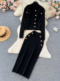 Winter Fashion Knitted Suits Women Slim Knit Vest+Elastic Long Skirt+Warm Cardigans 2025 OL Sweater Three Pieces Sets 211-1-Outfit