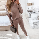 Spring Winter Long Sleeve Pullover Top Drawstring Pants Casual Trousers Two Piece Set Womens Tracksuit Clothing Sport