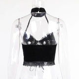 Summer Sexy Vest Girl's Dark Lace Lace Suspender Neck